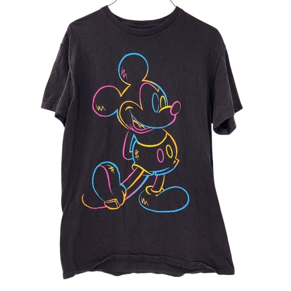 DISNEY Mickey Mouse Black Neon T-Shirt Womens Size Medium M